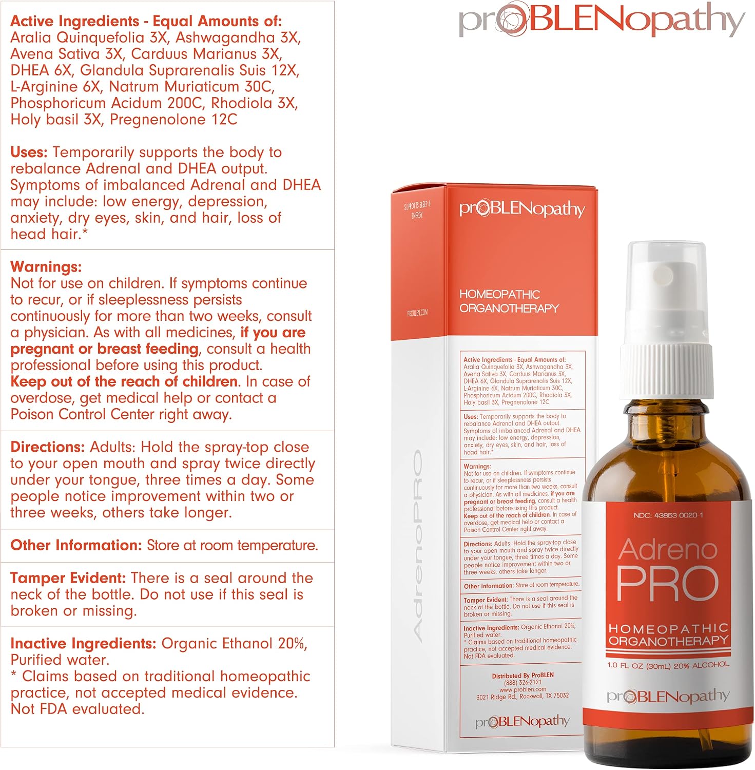 proBLEN AdrenoPRO Support – Líquido en Spray de Rápida Absorción para el Estrés y la Energía, 30 ml