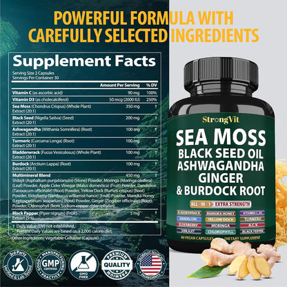 StrongVit Cápsulas de Sea Moss Orgánico con – Cúrcuma, Shilajit, Vinagre de Sidra de Manzana, Clorofila, Miel de – Image 7