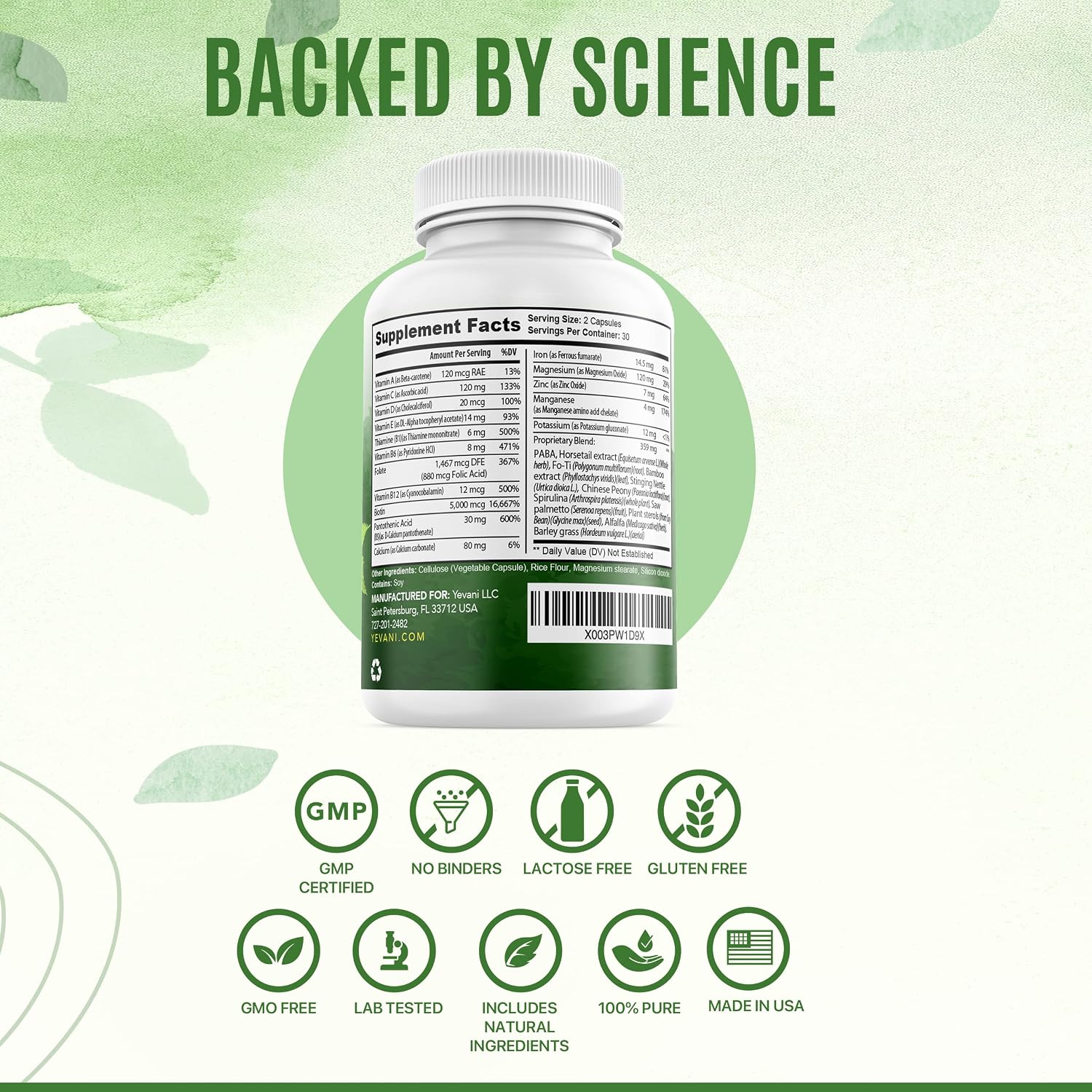 YEVANI 100% Puro Vitaminas para Cabello, Piel y Uñas con Biotina - Fórmula Super Blend