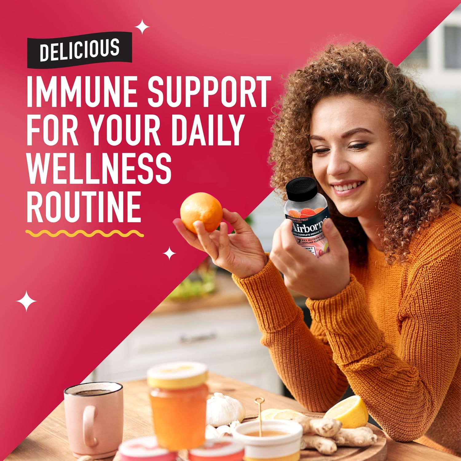 Airborne Gomitas de Apoyo Inmune, Sabor a Frutas Variadas, 63 unidades - 750 mg de Vitamina C con Vitaminas A, D, E, Zinc, Selenio y Manganeso