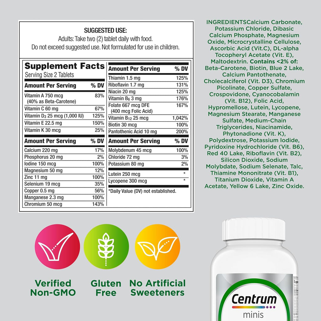 Centrum Minis Silver Multivitamínico para Adultos 50+ - 320 Comprimidos