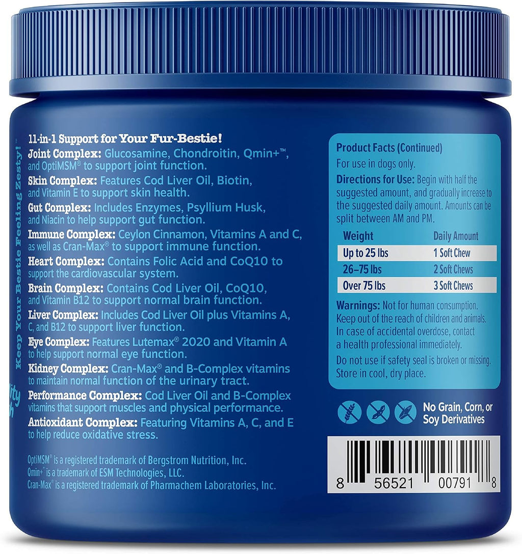 Zesty Paws Multivitamínico para Perros Senior - Snacks con Glucosamina, Probióticos y Omega-3 - 90 uds.