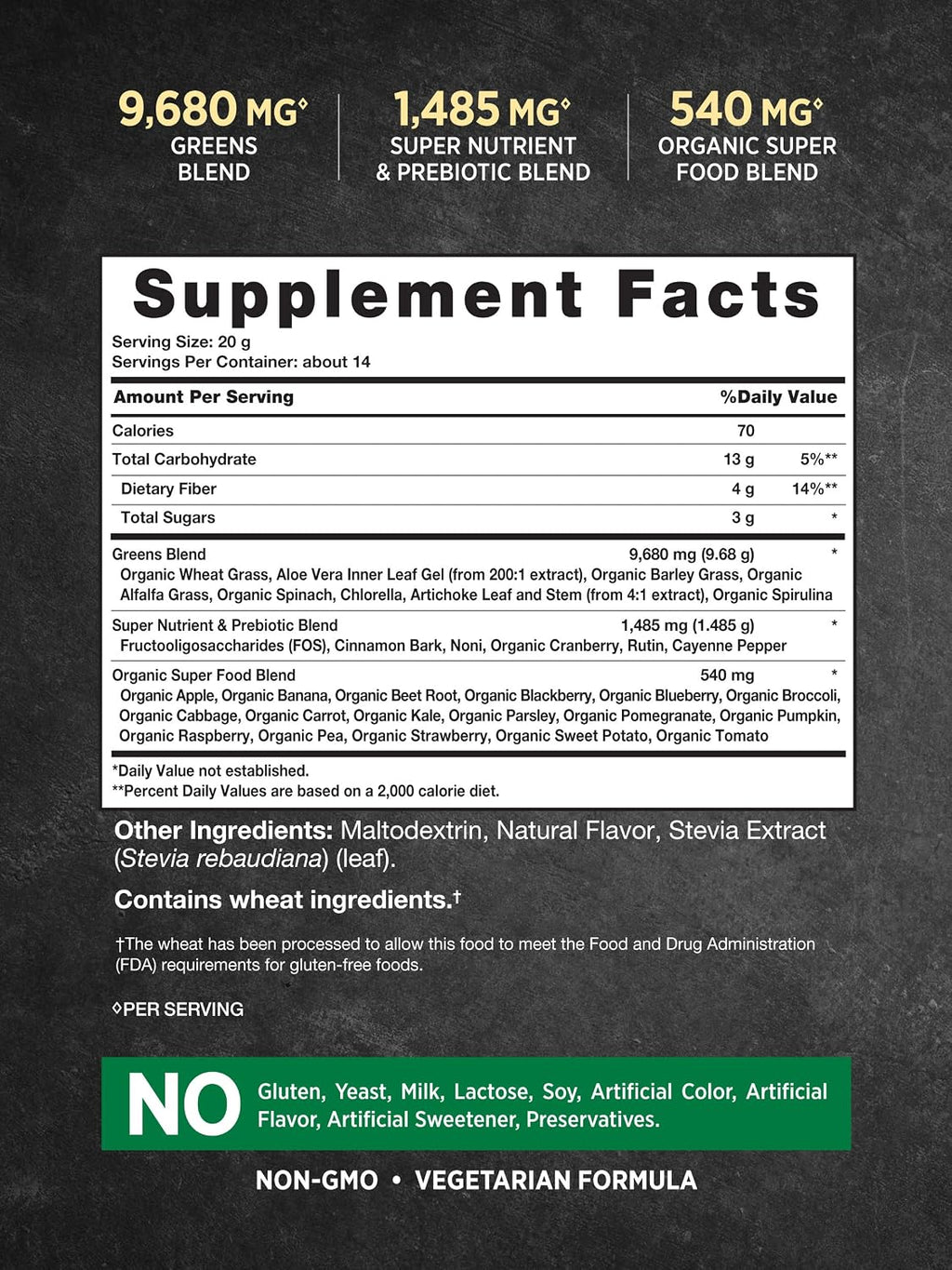 Nature's Truth Super Greens Powder - Superalimentos y Prebióticos - 280g - Vegano y Sin Gluten