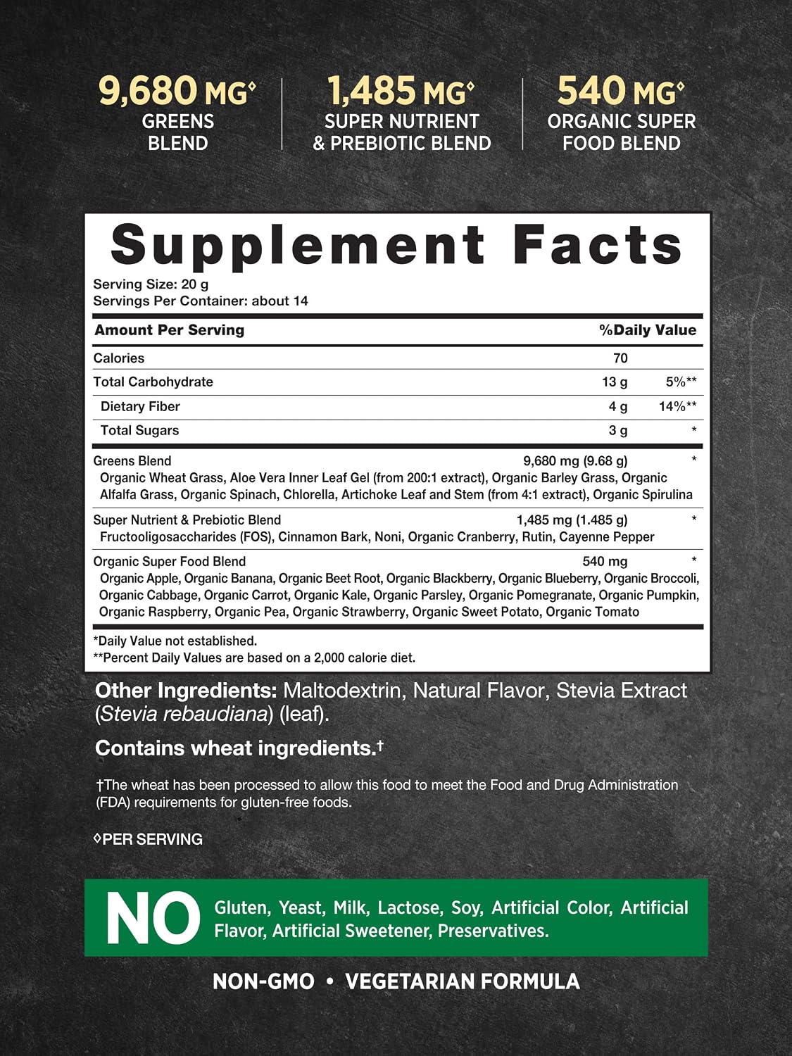 Nature's Truth Super Greens Powder - Superalimentos y Prebióticos - 280g - Vegano y Sin Gluten