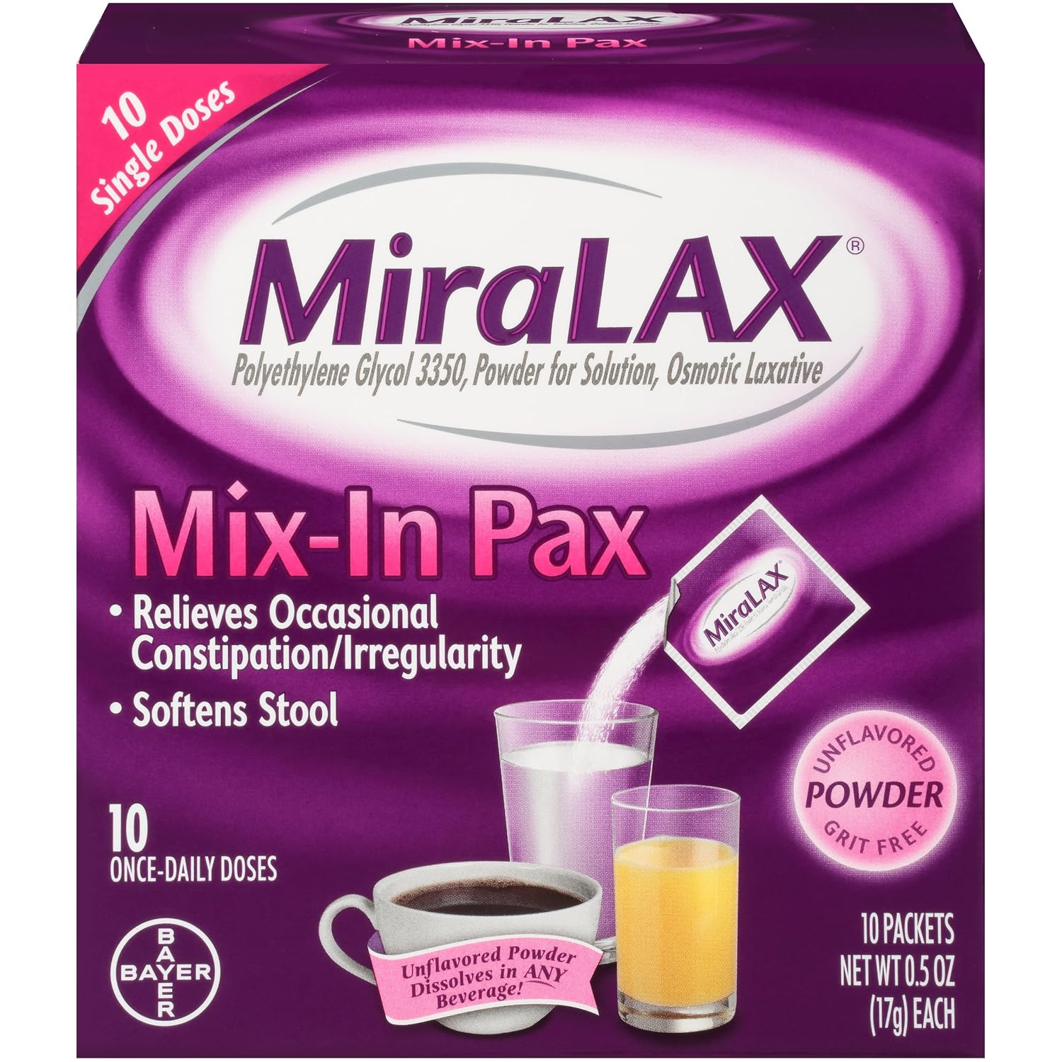 MiraLAX Sobres Monodosis, 20 sobres (2 paquetes de 10), 14 g cada sobre