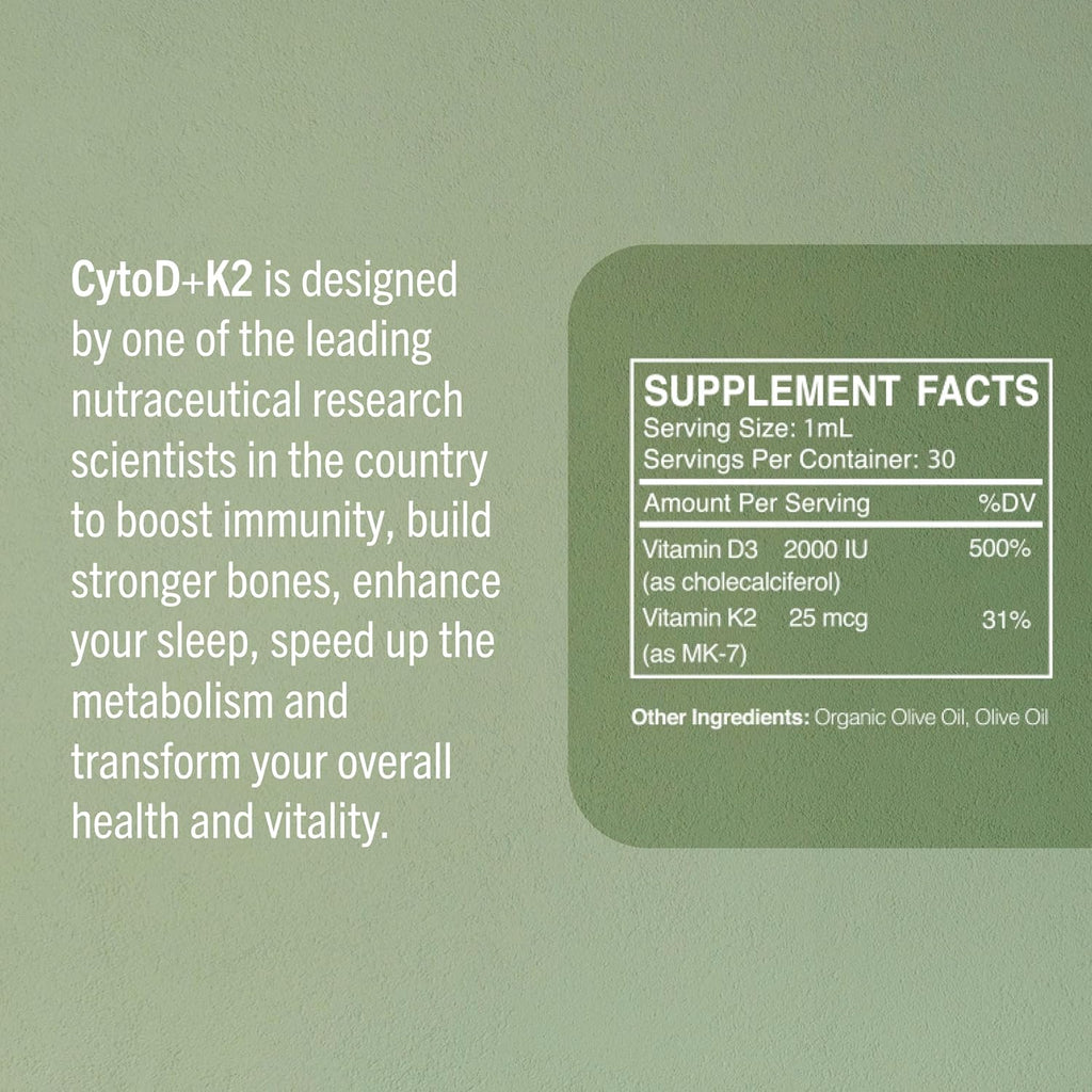 True Cellular Formulas Vitamina D3 2200 UI + K2 MK-7 Gotas Líquidas