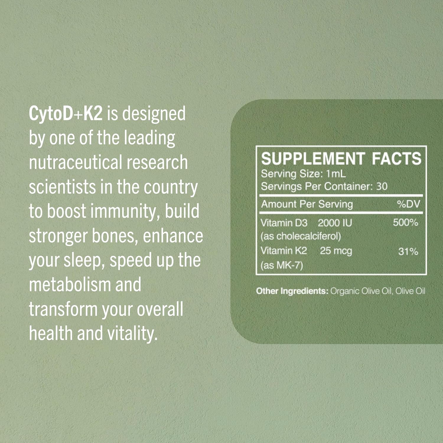 True Cellular Formulas Vitamina D3 2200 UI + K2 MK-7 Gotas Líquidas