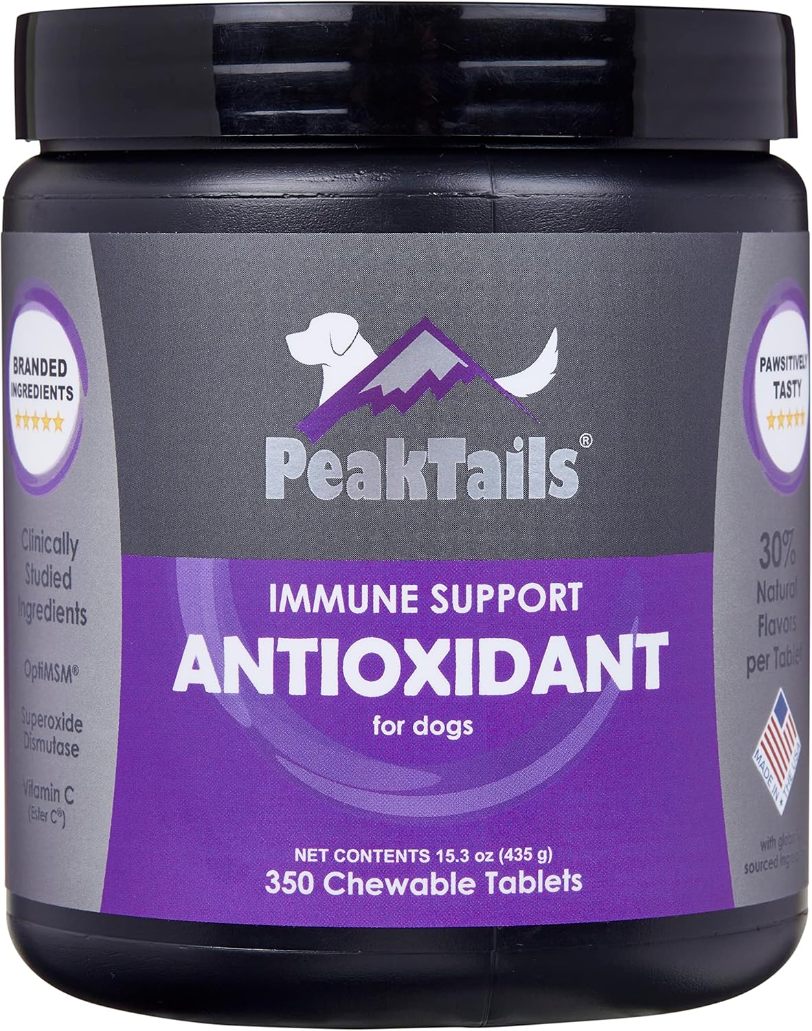 PeakTails Daily Defense Antioxidant Supplement for Dogs – 350 Comprimidos
