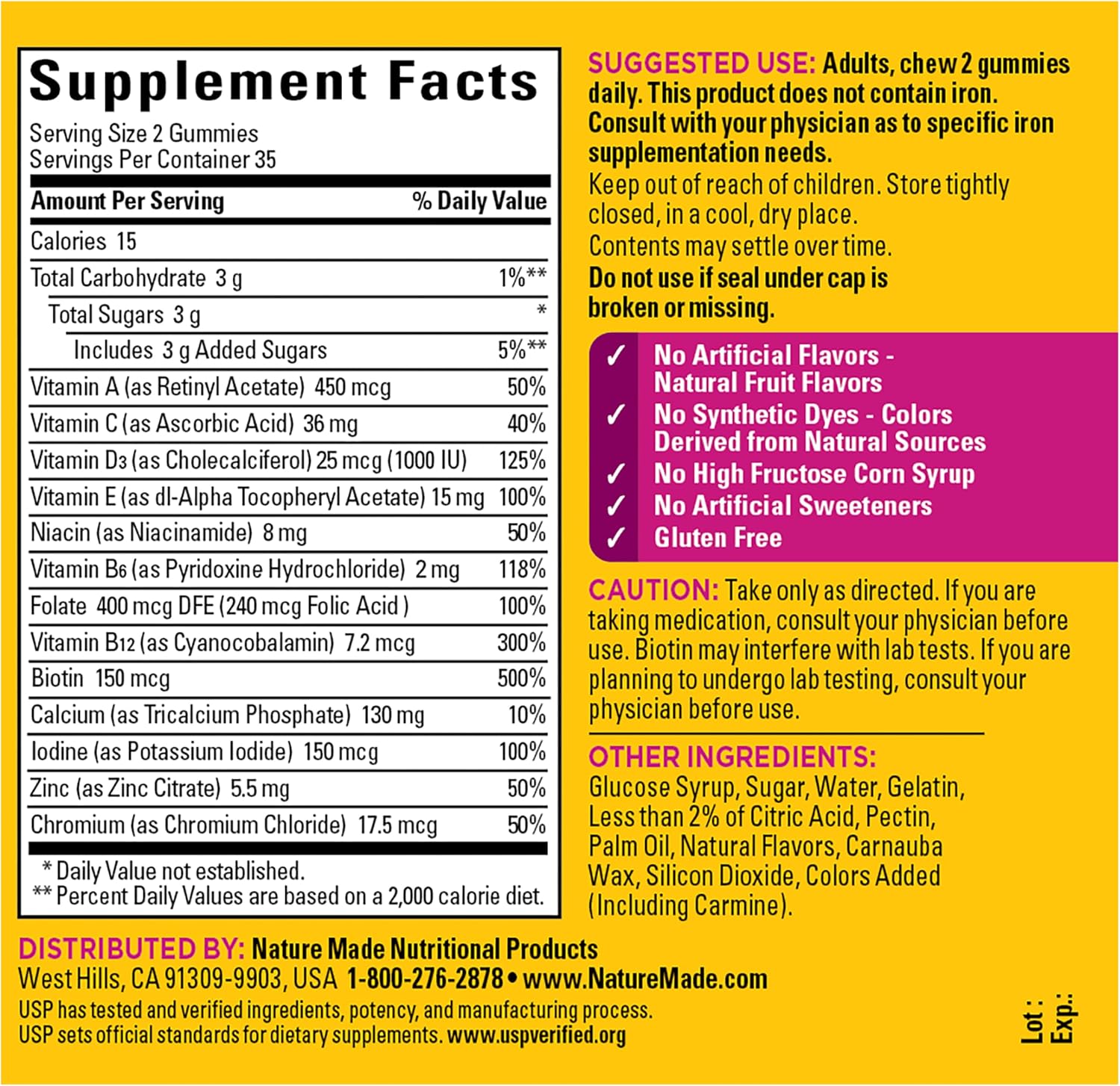 Nature Made Multivitamínico para Mujeres, Gominolas Multivitamínicas, 70 Gominolas, 35 Días