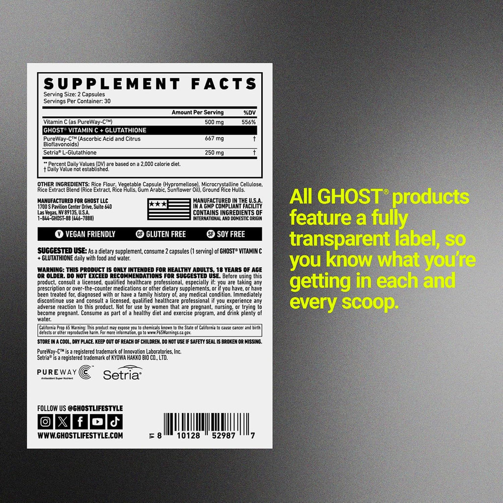 GHOST Basics Vitamina C + Glutatión – 60 Cápsulas Veganas