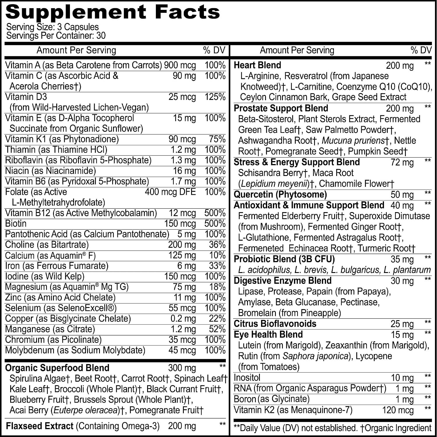 Methylated Men's Multivitamins - Multivitamínico Diario para Hombres con 44 Alimentos Orgánicos Integrales y Nutrientes Fermentados