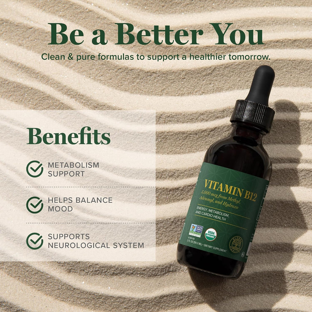 Global Healing - Vitamina B12 Orgánica 5000 mcg Sublingual - Metilcobalamina e Hidroxocobalamina