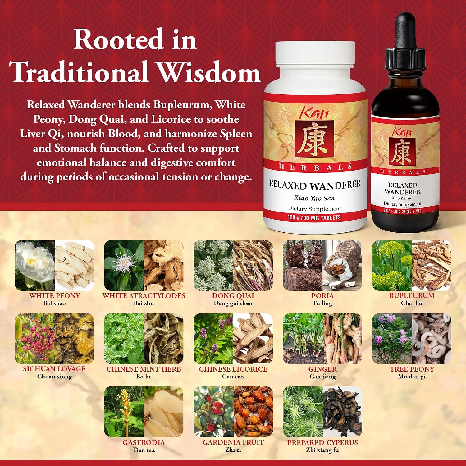 Kan Herbs Company Relaxed Wanderer – Fórmula Herbal Tradicional China, 60 ml