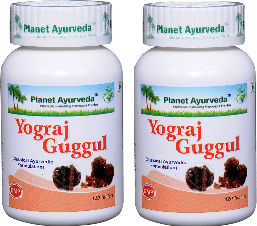 Planet Ayurveda Yograj Guggul - Comprimidos Herbales, 100% Natural y Puro - 2 Botes (120 comprimidos cada uno)