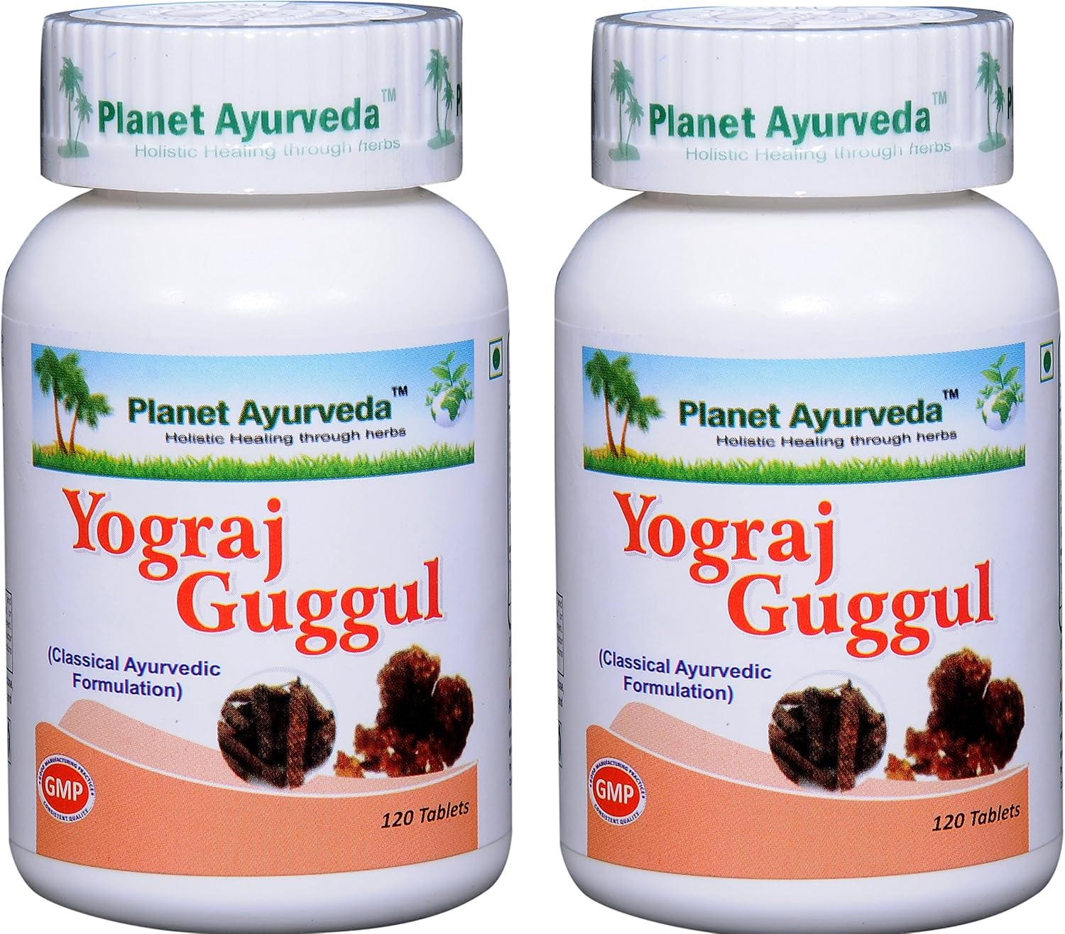 Planet Ayurveda Yograj Guggul - Comprimidos Herbales, 100% Natural y Puro - 2 Botes (120 comprimidos cada uno)