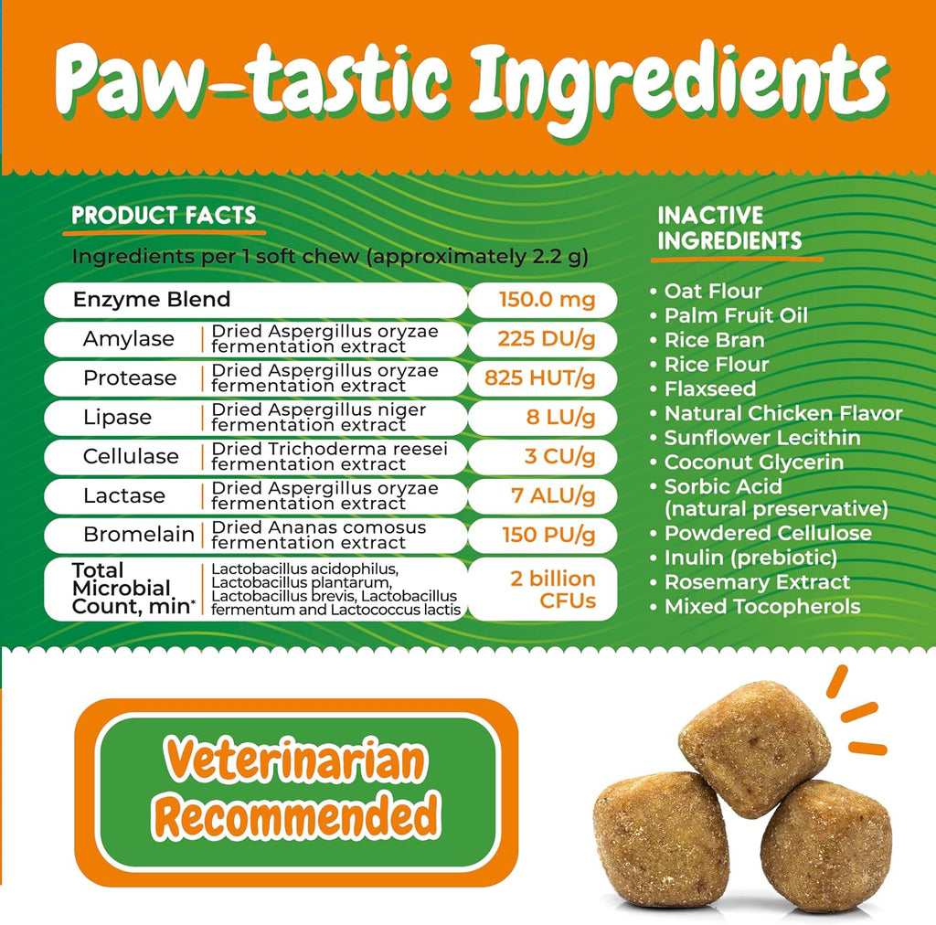 INNER PAW Probióticos para Perros con Enzimas Digestivas y Prebióticos – 120 Masticables Sabor Pollo