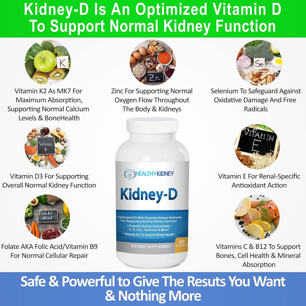 Kidney-D, Suplemento Renal con Vitamina D3 Optimizado para la Salud de los Riñones