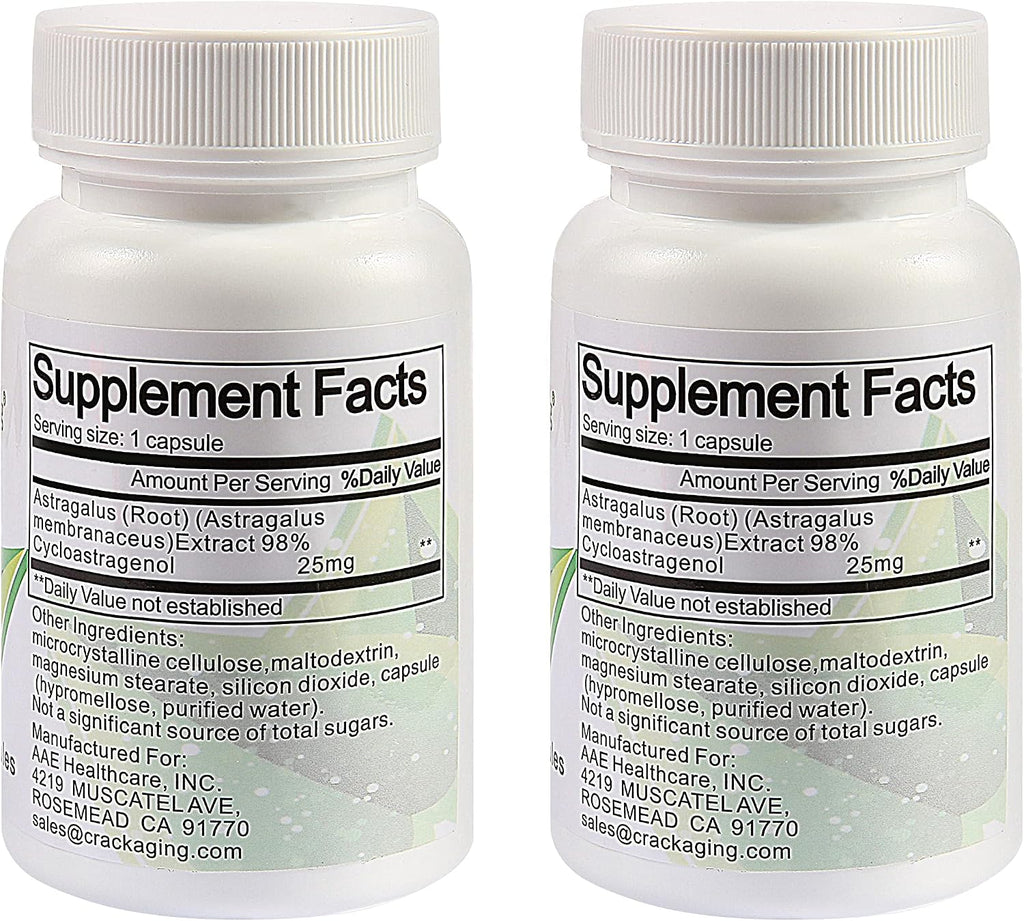 Crackaging Super-Absorption Cycloastragenol 98% 25mg, 60 Cápsulas (2 Botellas)