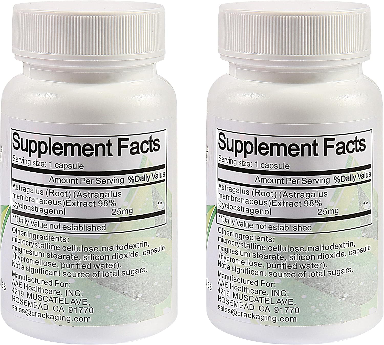 Crackaging Super-Absorption Cycloastragenol 98% 25mg, 60 Cápsulas (2 Botellas)