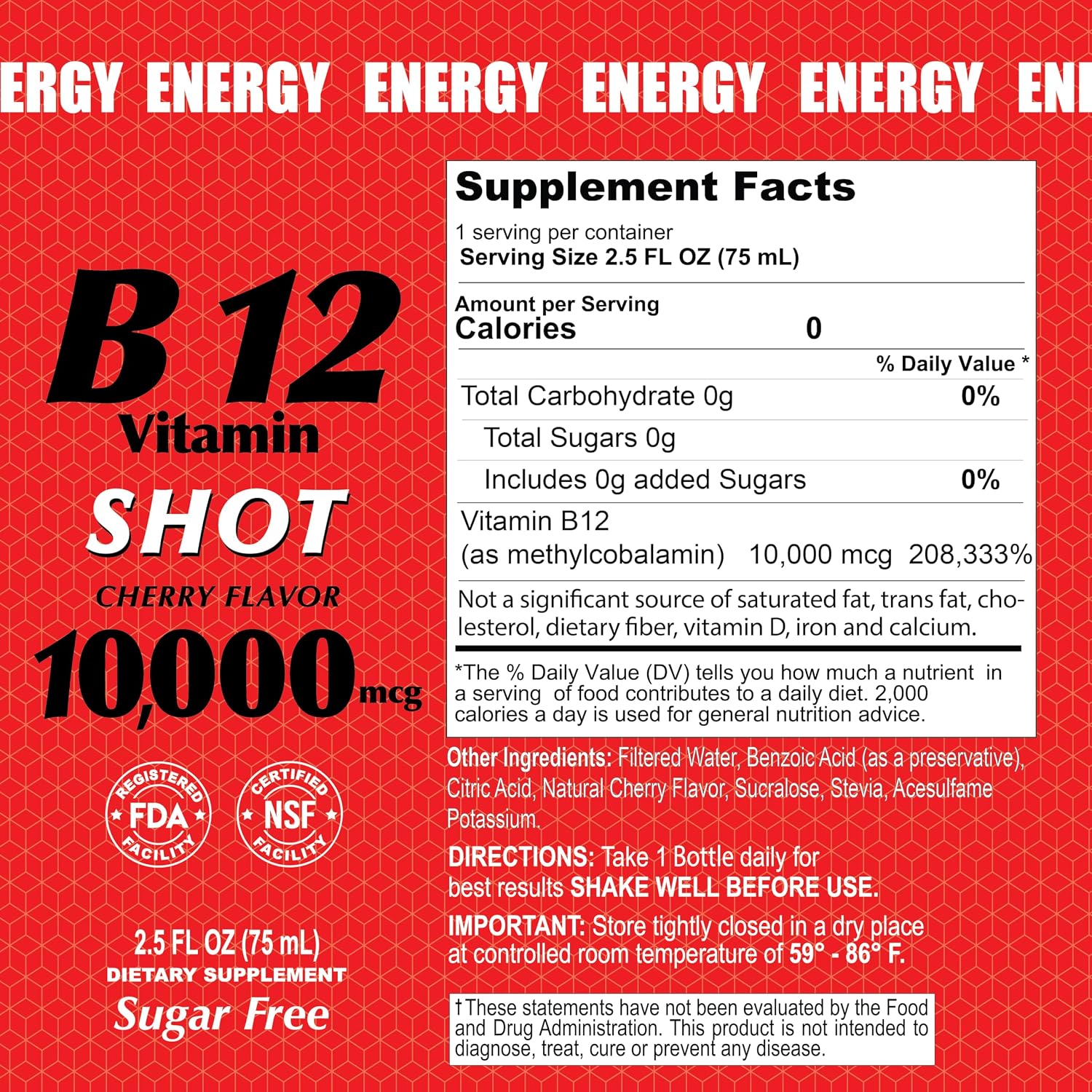ALFA VITAMINS B12 Vitamin Shot 10000 mcg - Pack de 20 Viales - Sin Azúcar ni Cafeína