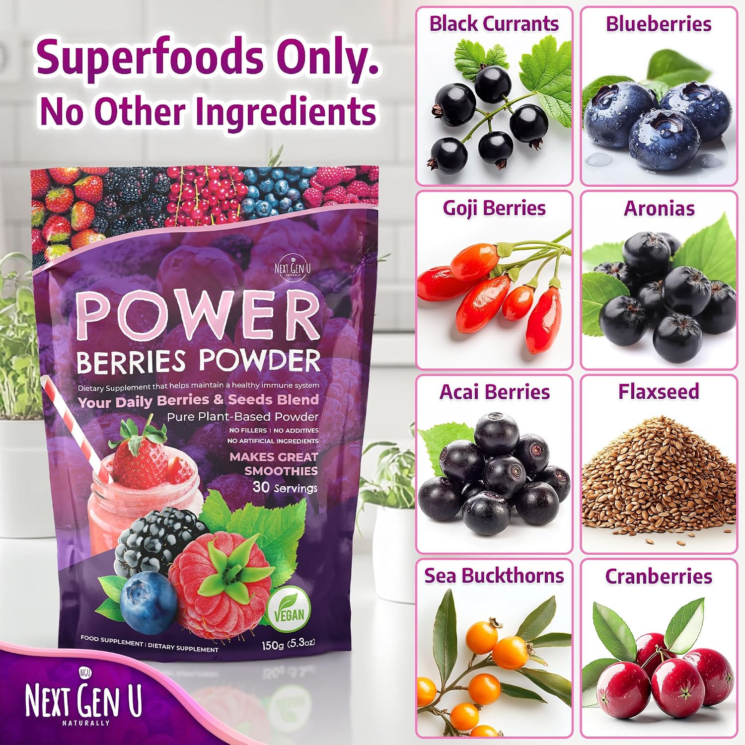 Super Berry Powder - 4 Paquetes de 150g cada uno - Mezcla de Bayas Superfood para Smoothies