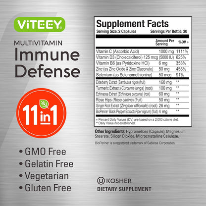 Viteey 11 en 1 Complejo Inmunológico con Vitamina D3, C, Zinc y Equinácea - 120 Cápsulas – Image 4