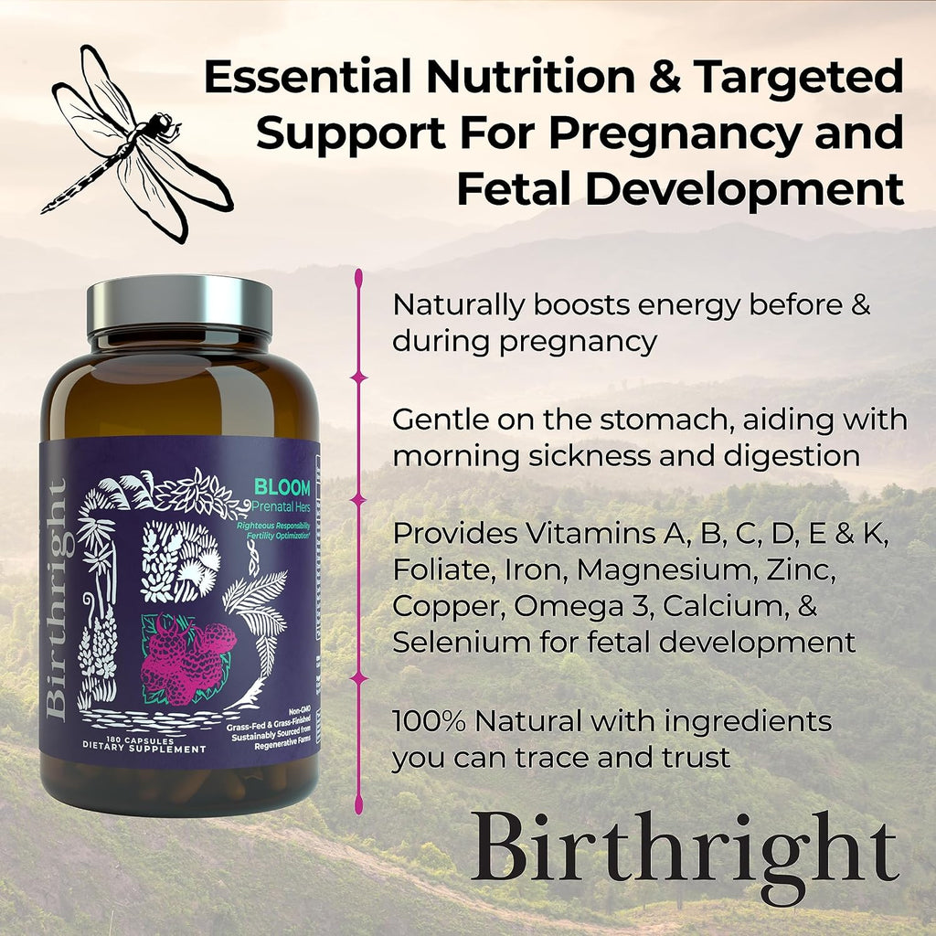 Birthright Bloom Suplemento Prenatal – Alimento Integral de Origen Animal con Hígado, Huevas, Médula Ósea y Colostro