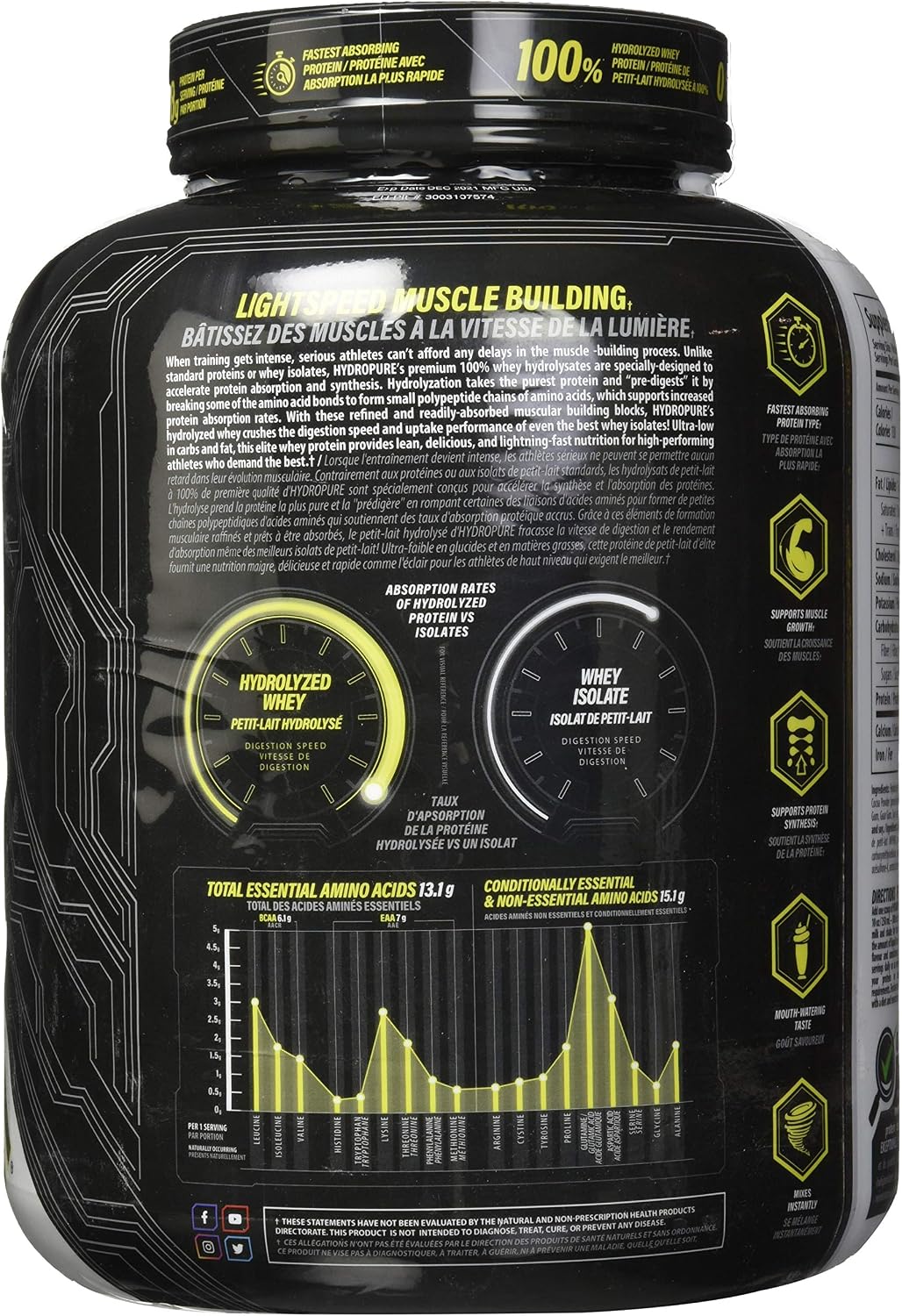 Nutrabolics Hydropure - Proteína de Suero Hidrolizada, 4.5 lbs (2.04 kg)