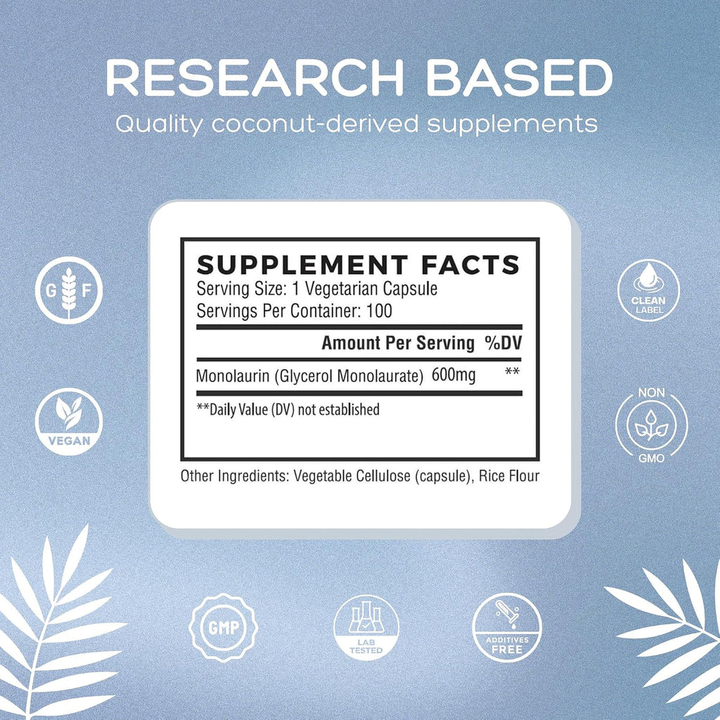 Natural Cure Labs Monolaurina Premium – 600mg, 100 Cápsulas