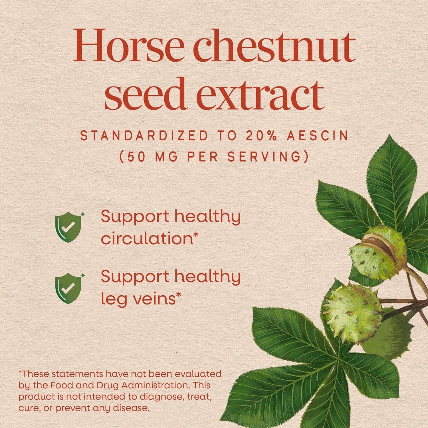 Nature's Way Horse Chestnut Extract, Premium, Standardized to 20% Aescin, Vegan, Gluten-Free, 90 Capsules