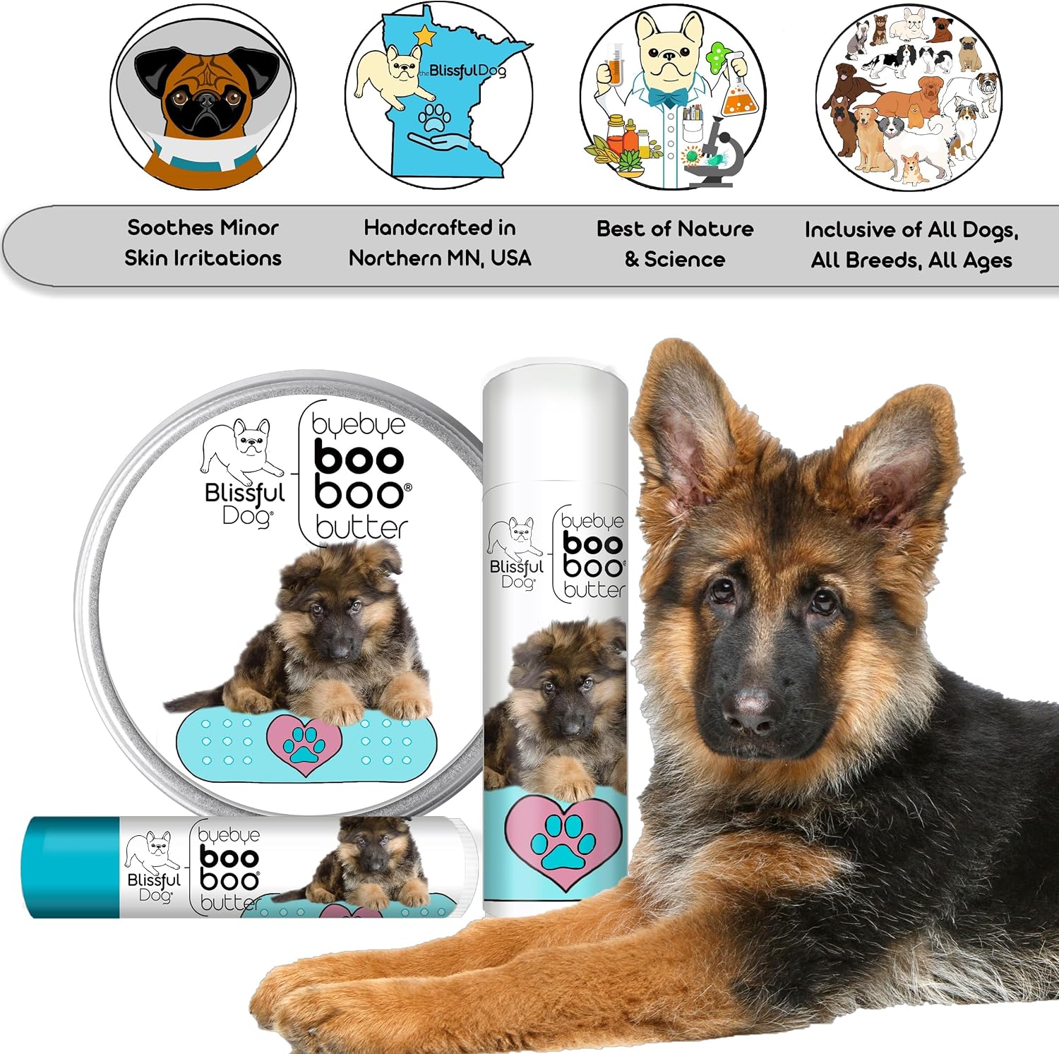 The Blissful Dog Bálsamo Booboo Butter para Perros Pastor Alemán 2 oz (56 g)