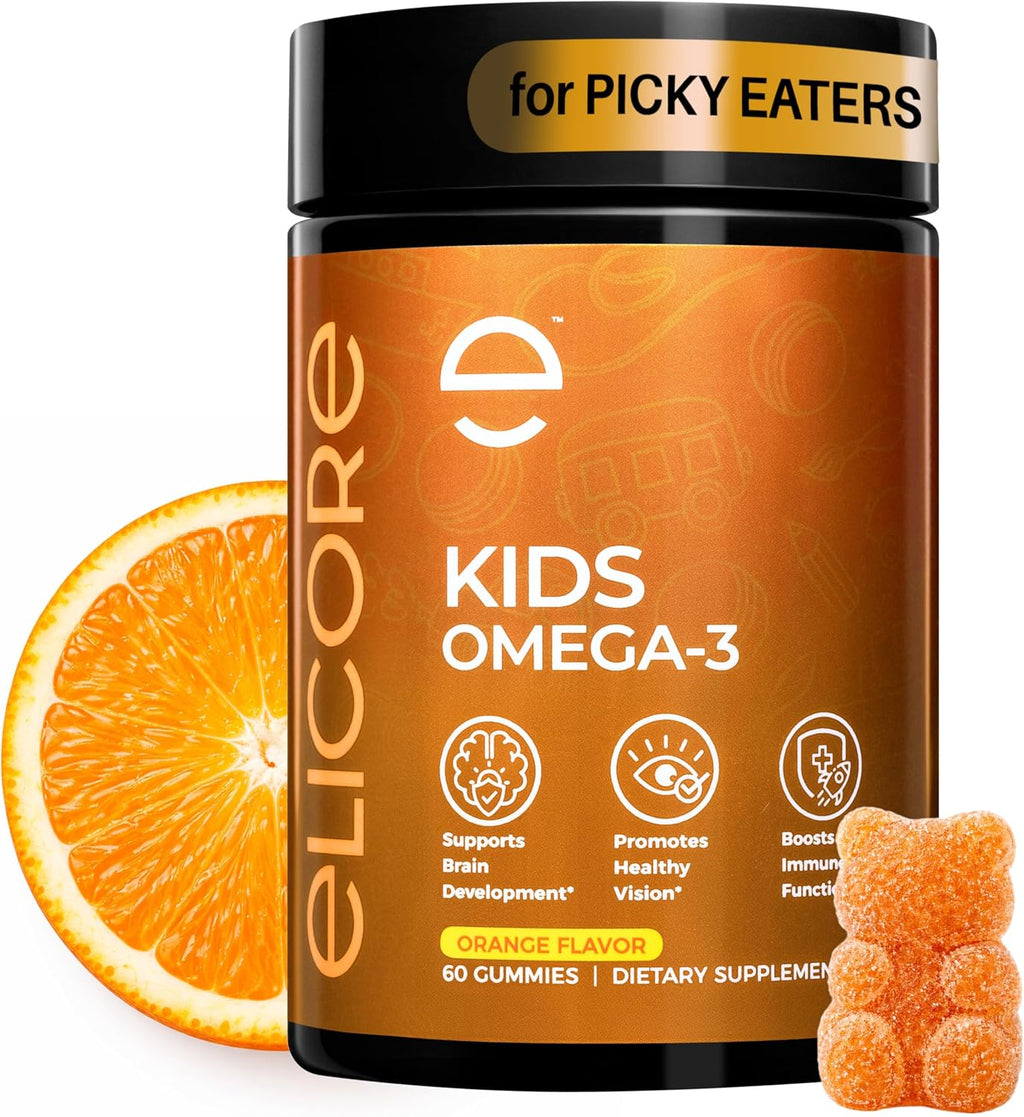 ELICORE Premium Kids Omega 3 Gummies – Sabor Naranja – 2 Meses de Suministro