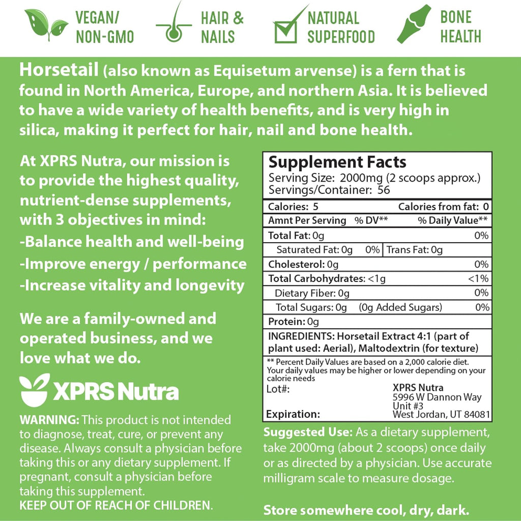 XPRS Nutra Extracto de Cola de Caballo en Polvo - Alto Contenido en Silicio - 113 g (4 oz)