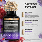 Extracto Puro de Azafrán 88.5 mg, 90 Cápsulas Veganas