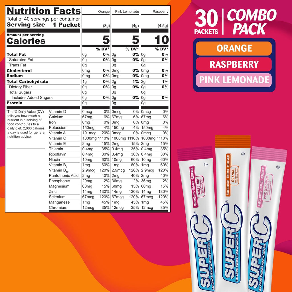 Super C Singles to Go - Pack Variado de 30 Sobres de Vitamina C en Polvo