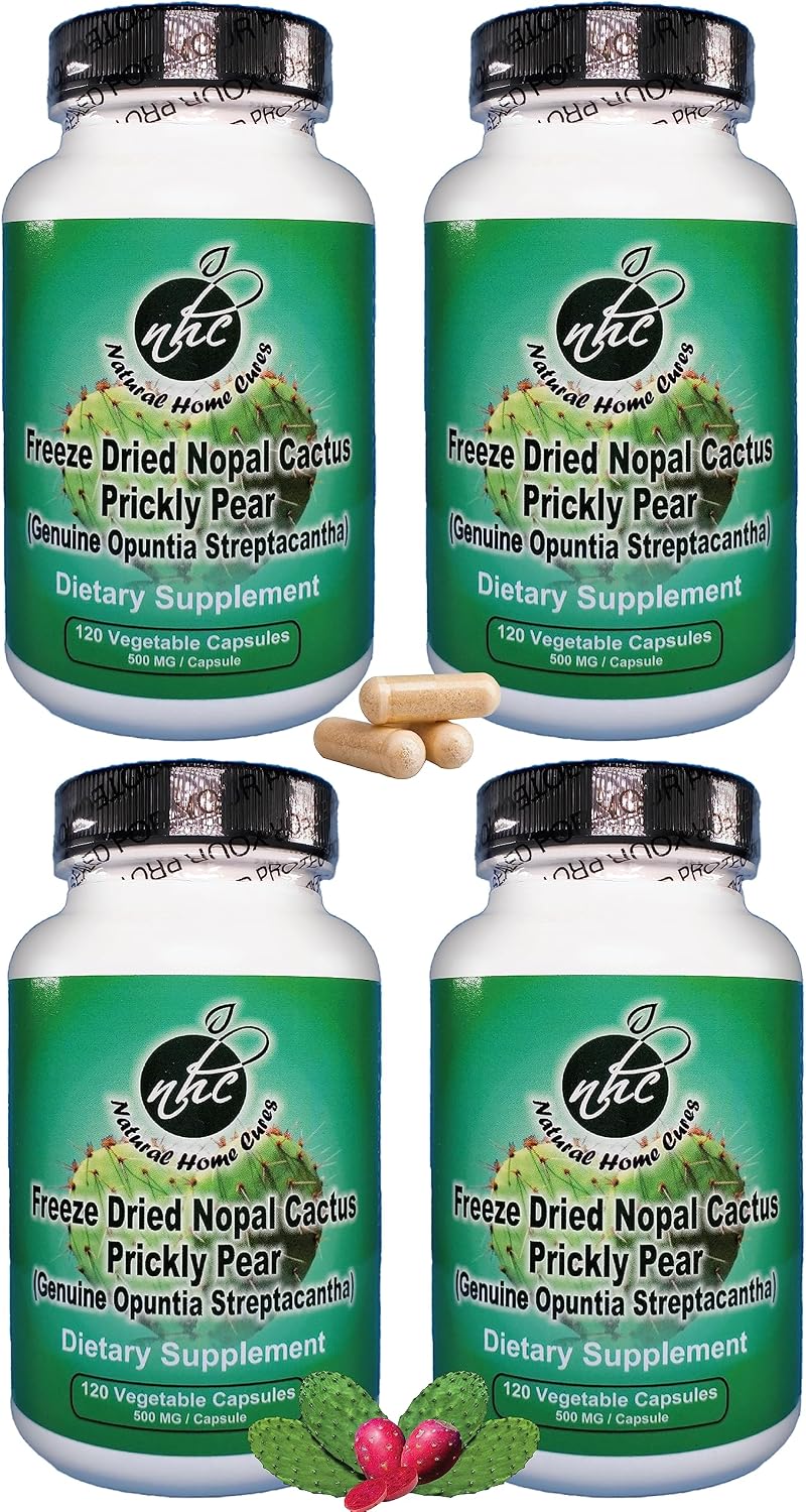 Natural Home Cures Cápsulas de Nopal Liofilizado, 500 mg, 120 Cápsulas Veganas (4 Envases)