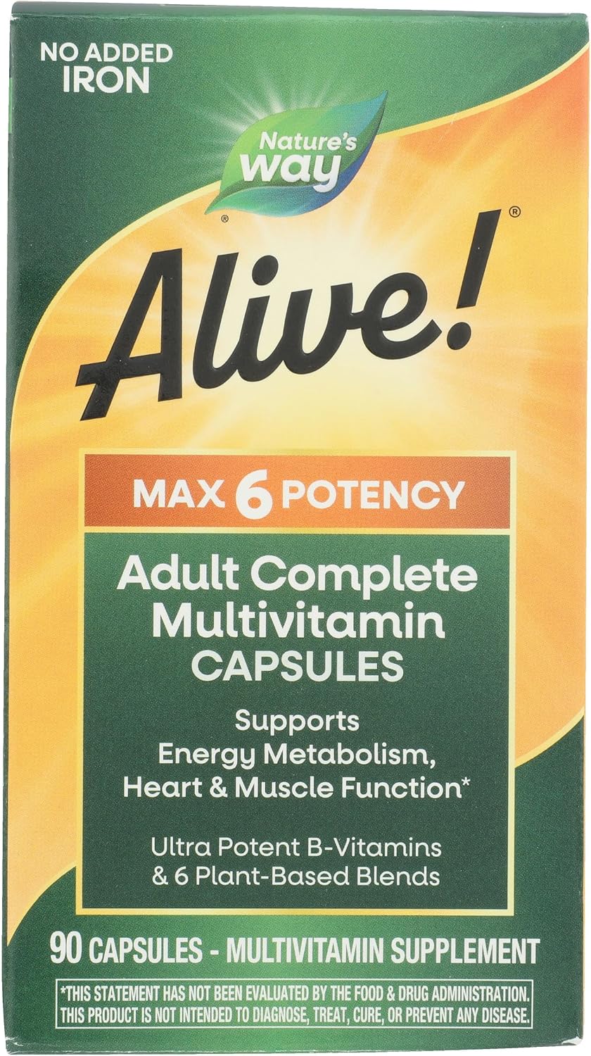 Nature's Way Alive! Multivitamínico de Máxima Potencia Max6 sin Hierro, 90 Cápsulas