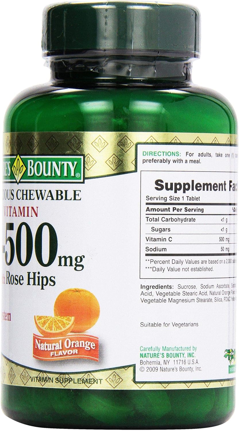 Nature's Bounty Vitamina C 500 mg Masticable con Escaramujo, 90 Comprimidos