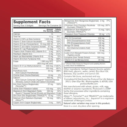 PROTOCOL FOR LIFE BALANCE Pre-Natal Multivitamin con DHA - 250 mg DHA - 90 Perlas Blandas – Image 2