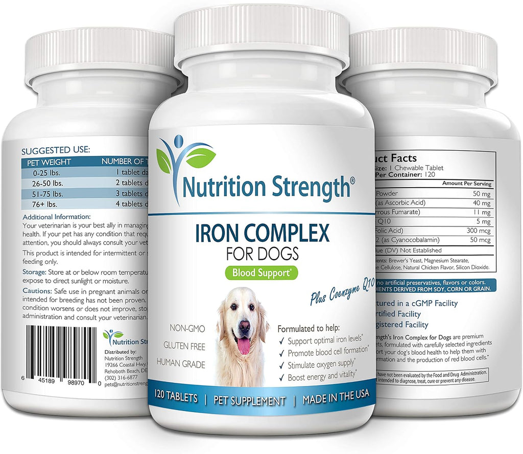 Hierro para Perros con Anemia - Suplemento Nutrición Strength, 120 Comprimidos Masticables
