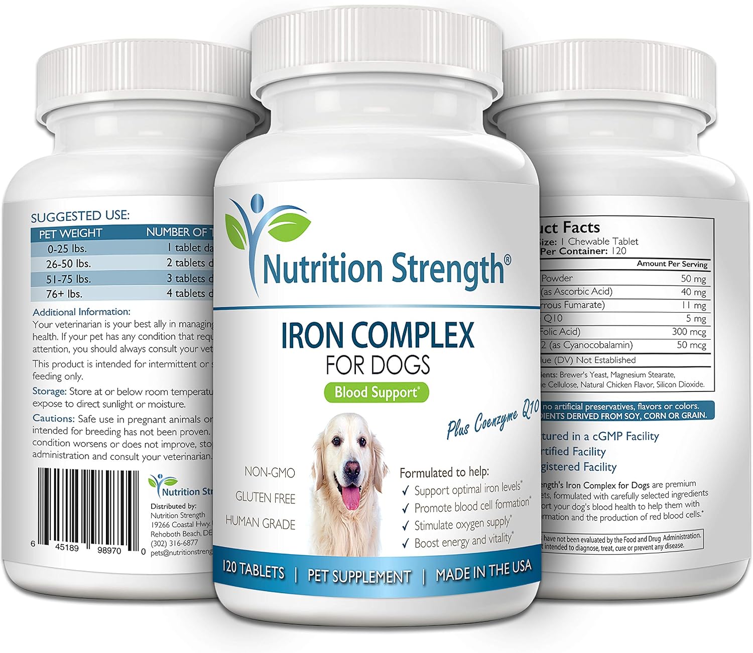 Hierro para Perros con Anemia - Suplemento Nutrición Strength, 120 Comprimidos Masticables