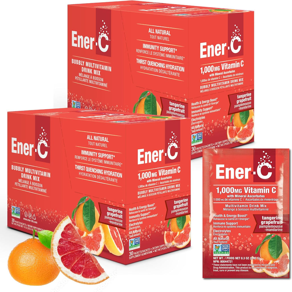 Ener-C Suplemento multivitamínico con sabor a mandarina y pomelo, 1000 mg de vitamina C, 60 sobres