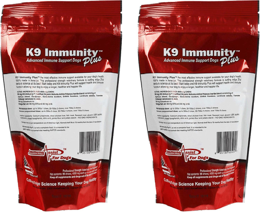K9 Immunity Plus - Suplemento de Apoyo Inmunológico para Perros Mayores de 70 lb (Pack de 2, 90 Comprimidos Masticables)