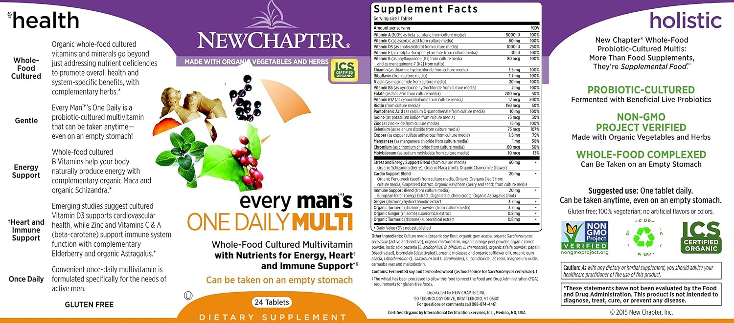 New Chapter Every Man's One Daily - Multivitamínico para hombres fermentado con probióticos, 24 comprimidos