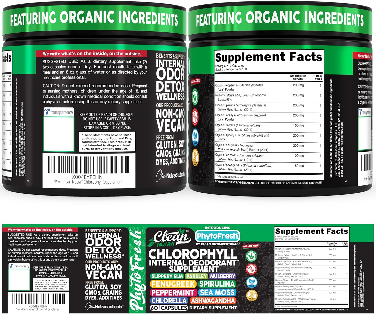 Clean Nutra Cápsulas de Clorofila y Superalimentos
