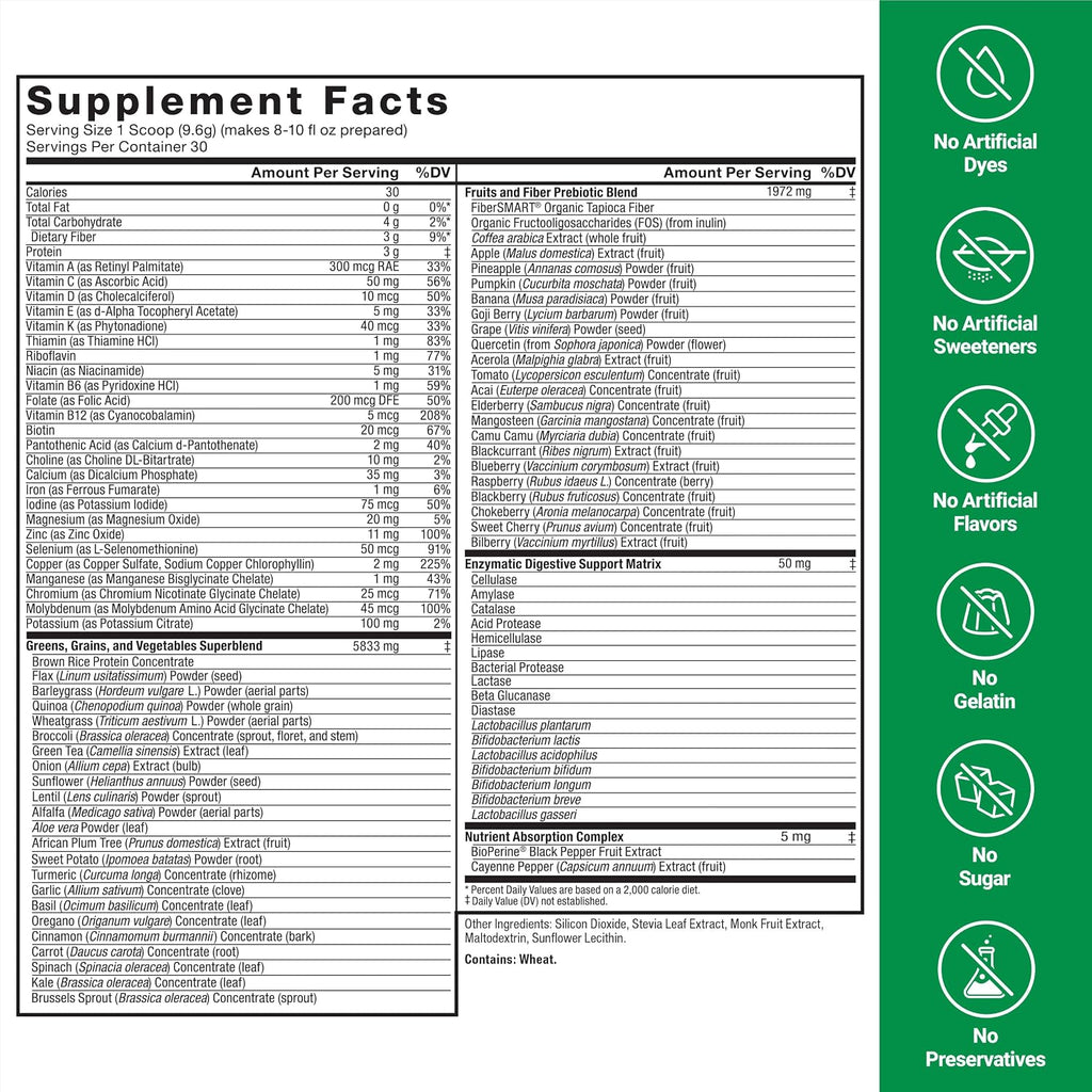 Force Factor Smarter Greens Polvo Diario de Bienestar 3-Pack para Apoyar Energía, Inmunidad y Digestión, Polvo de Superalimentos con Vitaminas, Minerales y Probióticos, Sin Sabor, 90 Servicios