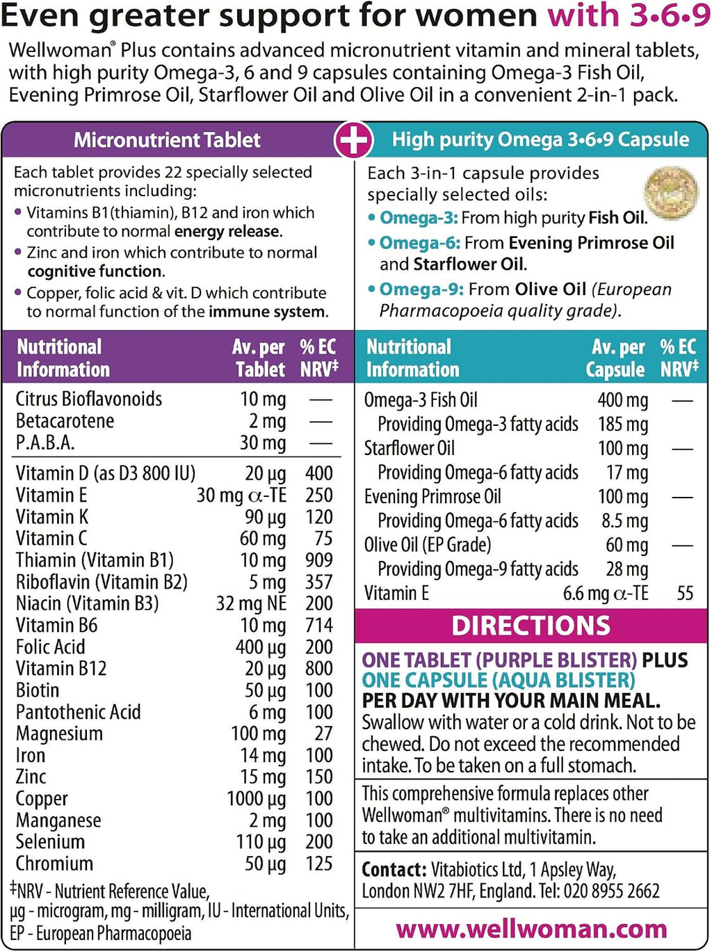 Vitabiotics Wellwoman Plus 56 Unidades (Multivitaminas + Omega 3-6-9)