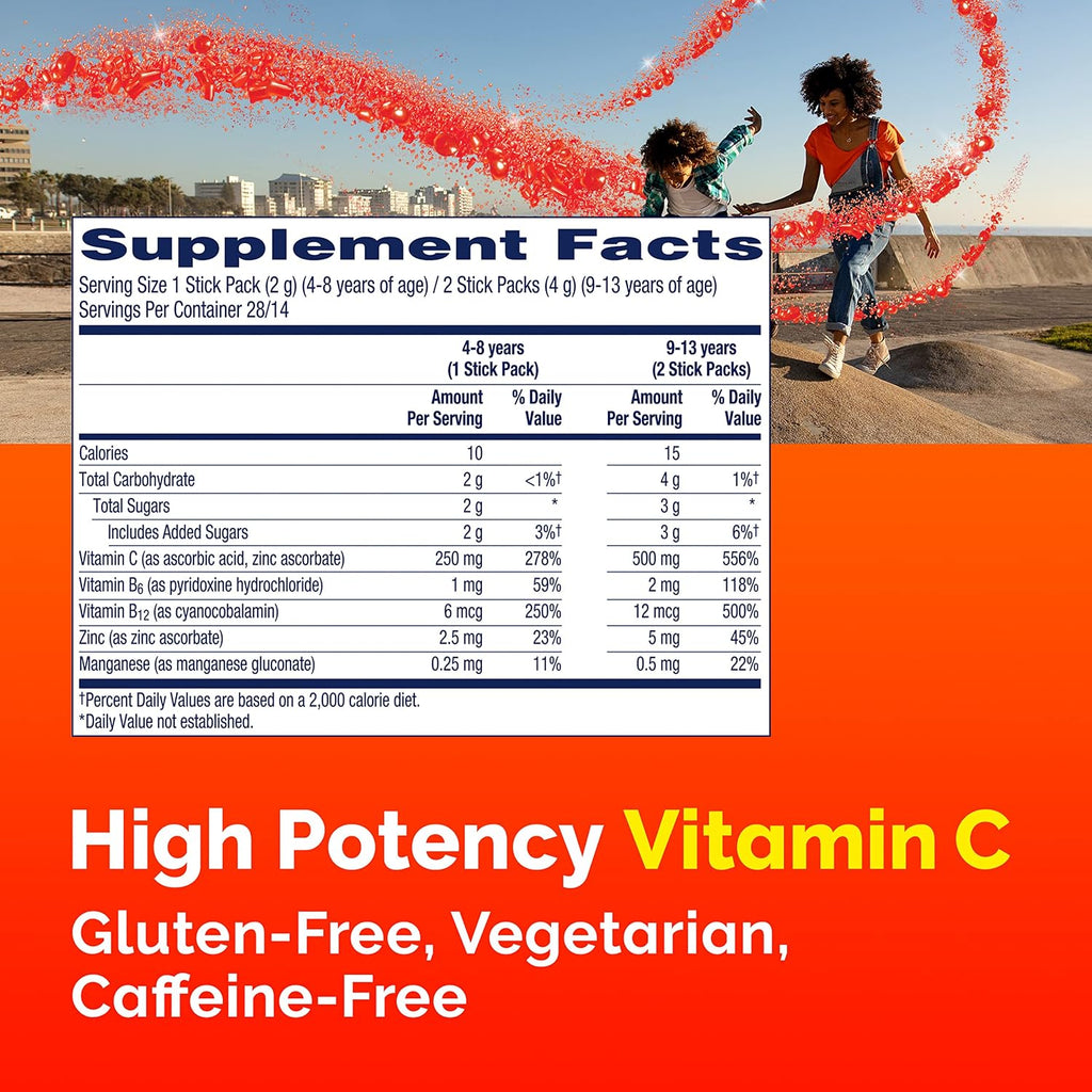Emergen-C Kidz Crystals - Suplemento de Vitamina C con Vitaminas B, Zinc y Manganeso - Sabor Fresa Chispeante - 28 Stick Packs