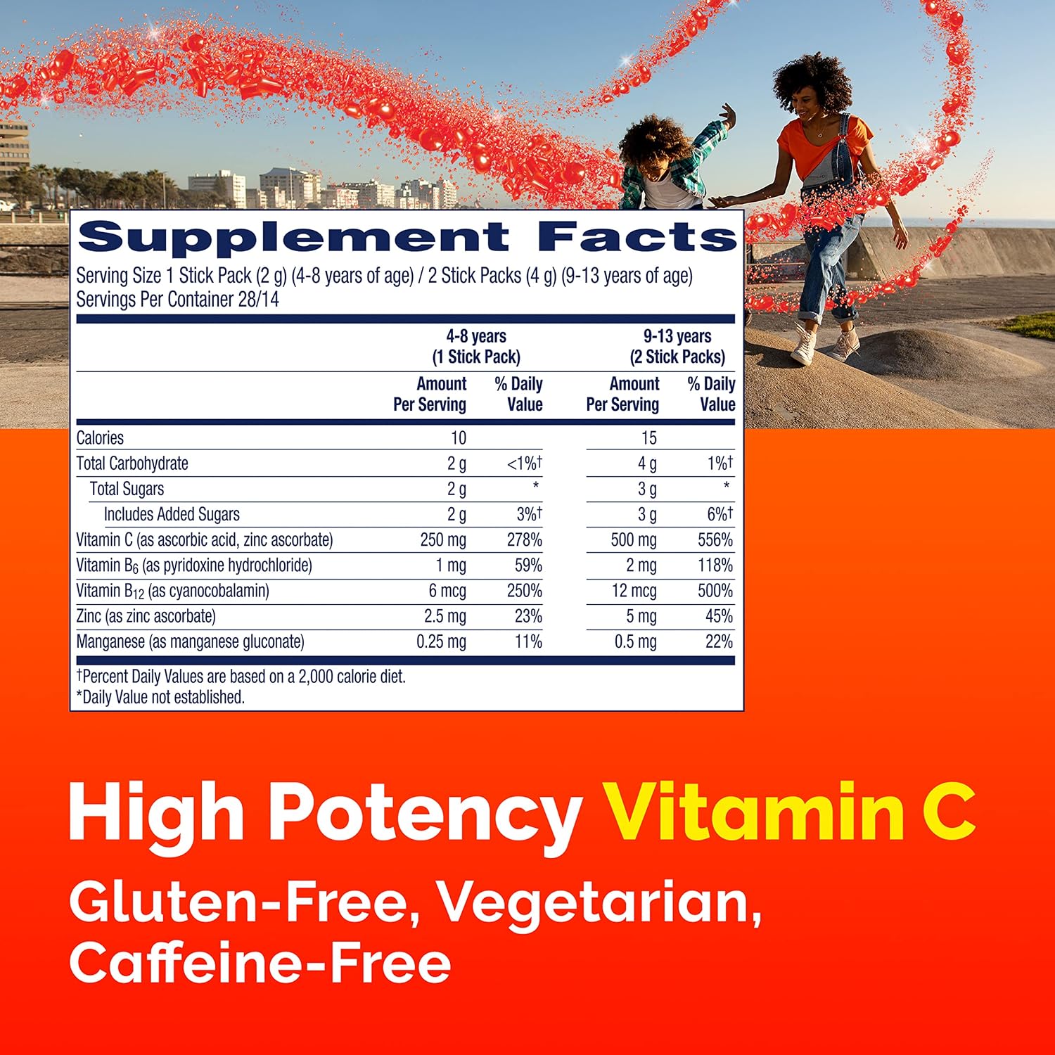 Emergen-C Kidz Crystals - Suplemento de Vitamina C con Vitaminas B, Zinc y Manganeso - Sabor Fresa Chispeante - 28 Stick Packs