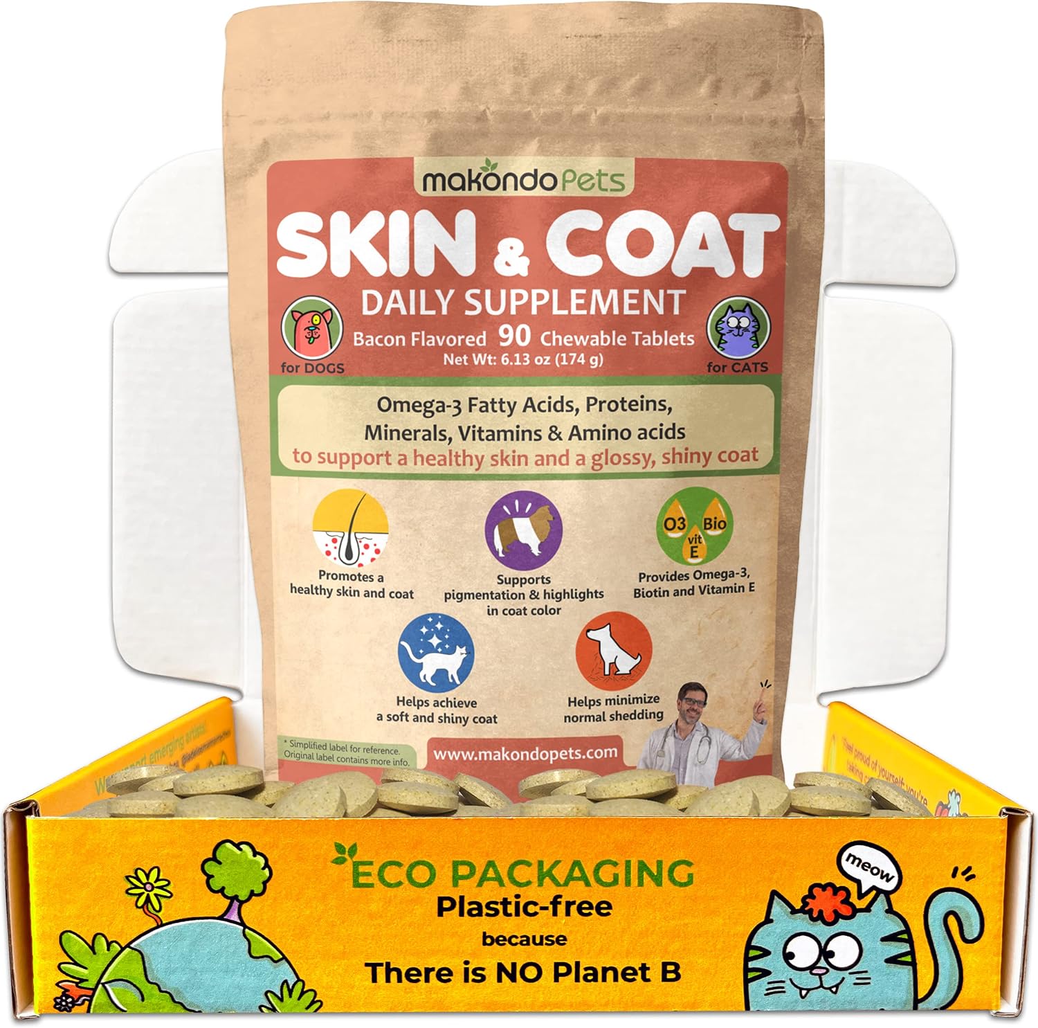 Makondo Pets - Suplemento de Aceite de Pescado y Omega 3 para Perros y Gatos - Piel y Pelaje - 120 Comprimidos (Pack de 2)